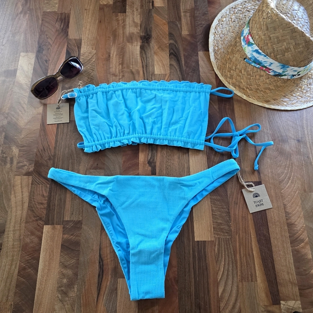 NWT Free People Toast Swim Signature Rib Turquoise Bikini Set Size XL